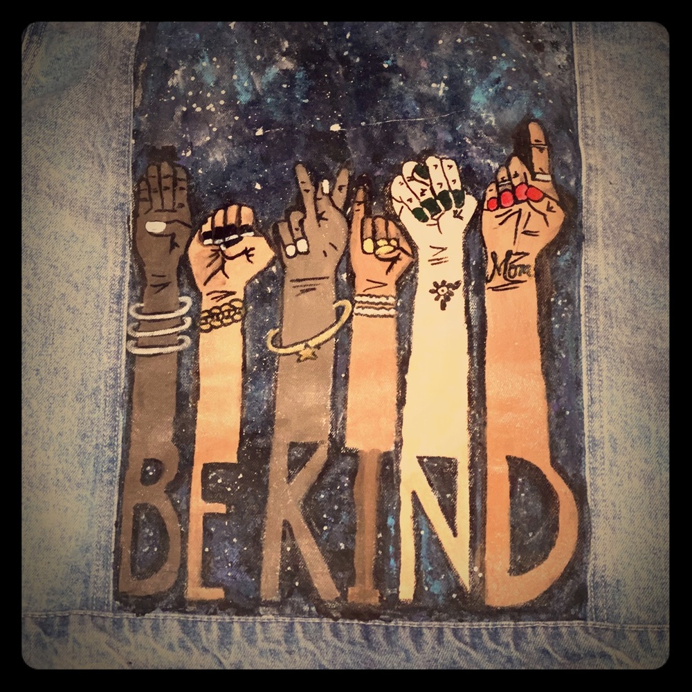 Custom Hand Painted “be kind” Denim Jacket XXL